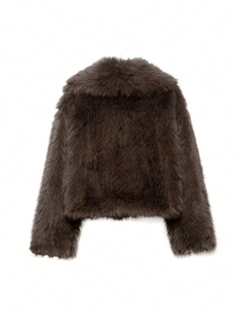 Brown Casual Women's Faux Fur Collar Short Jacket - Picture 5 of 9